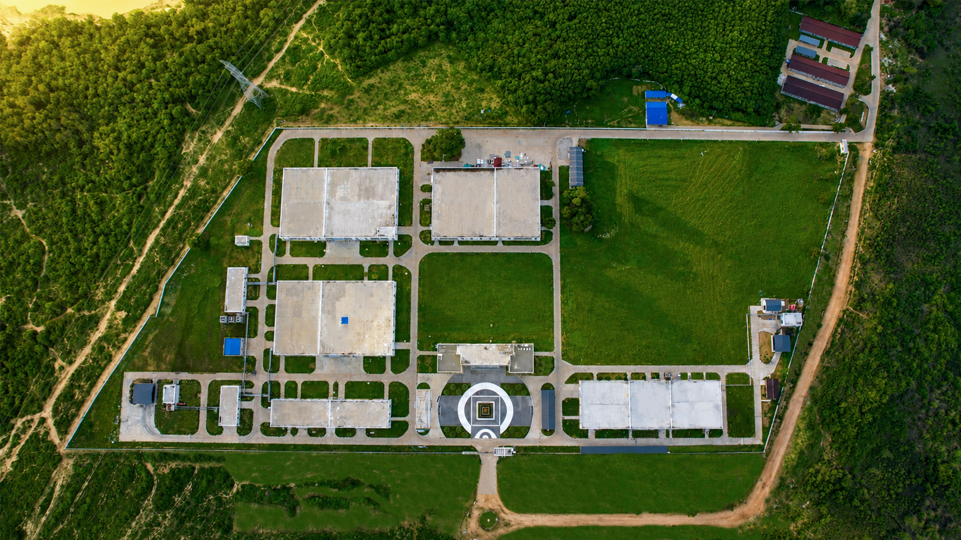 Aerial top-down view of the Alliance Pharmaceutical plant campus